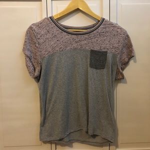 Gray and Pink Basic Tee with Pocket
